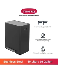 15.6 Gallon Rectangular Stainless Steel Step on With Two 30 Liter Compartments Trash Can