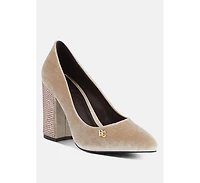 Cyber-girl Womens Rhinestone Block Heeled Pumps