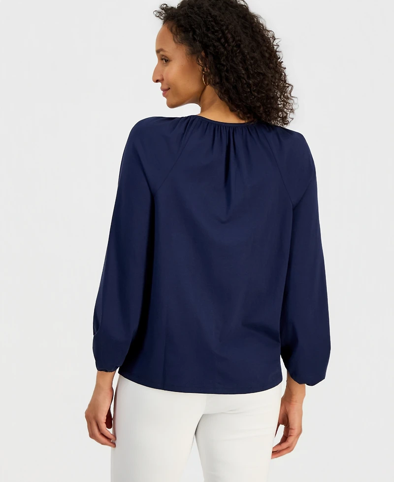 Jm Collection Women's Cotton Embroidered 3/4-Sleeve Top, Macy's Exclusive