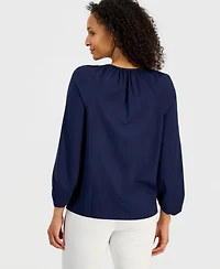 Jm Collection Women's Cotton Embroidered 3/4-Sleeve Top, Macy's Exclusive