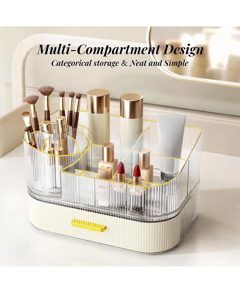 Yigii Large Capacity Makeup Organizer with 360° Silent Rotation & Stackable Drawers