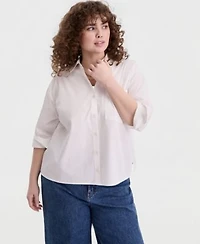 On 34th Womens Cropped Cotton Poplin Shirt Macys Exclusive