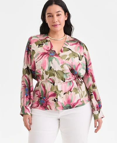 I.n.c. International Concepts Plus Printed Peplum Blouse, Created for Macy's