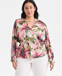 I.n.c. International Concepts Plus Printed Peplum Blouse, Created for Macy's