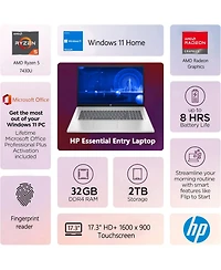 Hp Essential 17.3" Entry Traditional Laptop Amd Ryzen 5 7430U 4GB Ram Amd Radeon Graphics 512GB Ssd Storage Windows 11 Home Hd+ 60Hz