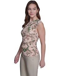 Tommy Hilfiger Women's Ruched Side Seam Crew Neck Floral Top