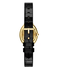 Tory Burch Women's The Oval Quartz Two-Hand Black Leather Watch, 22mm