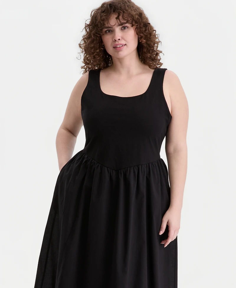 On 34th Trendy Plus V-Waist Mixed-Media Midi Dress, Macy's Exclusive