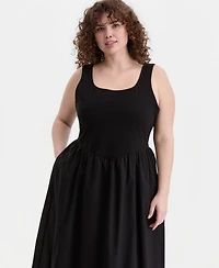 On 34th Trendy Plus V-Waist Mixed-Media Midi Dress, Macy's Exclusive