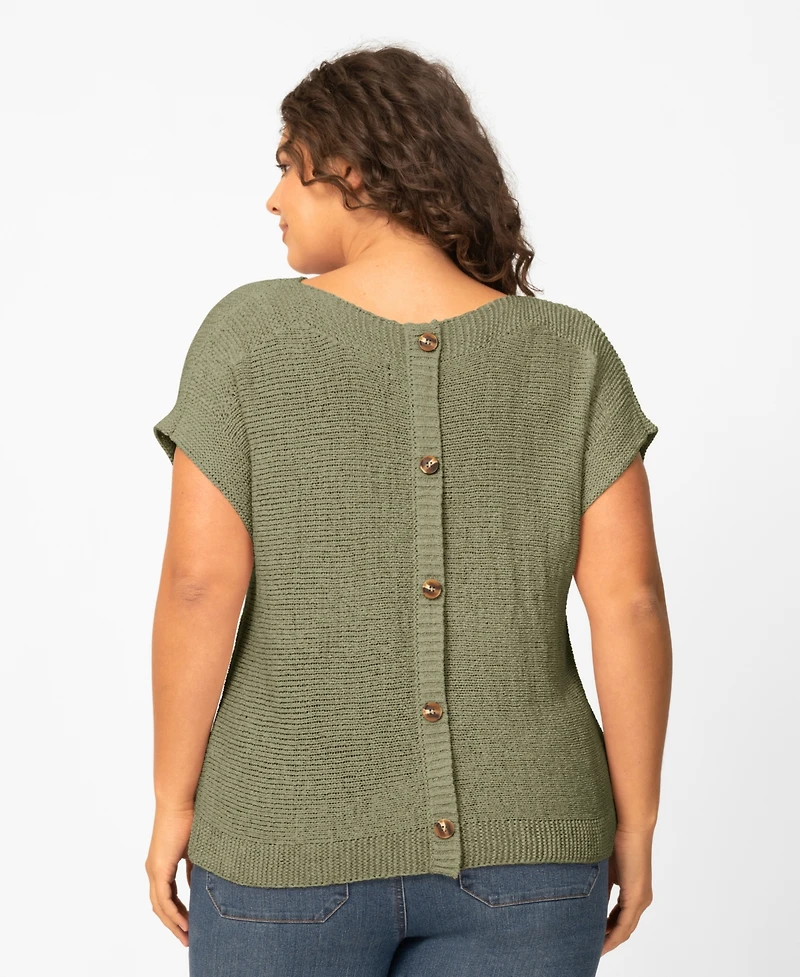 Melissa Paige Plus Size Button Back Tape Yarn Short-Sleeve Knit Sweater, Macy's Exclusive