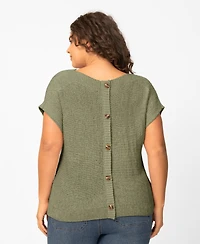 Melissa Paige Plus Size Button Back Tape Yarn Short-Sleeve Knit Sweater, Macy's Exclusive