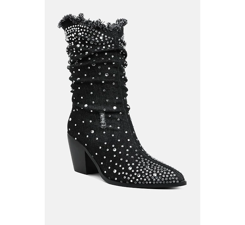 Savant Diamante & Rhinestones Denim Boots