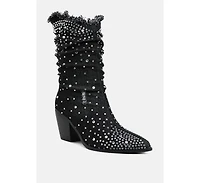 Savant Diamante & Rhinestones Denim Boots