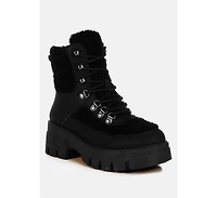 Wellerman Faux Fur Detail Chunky Hiker Boots