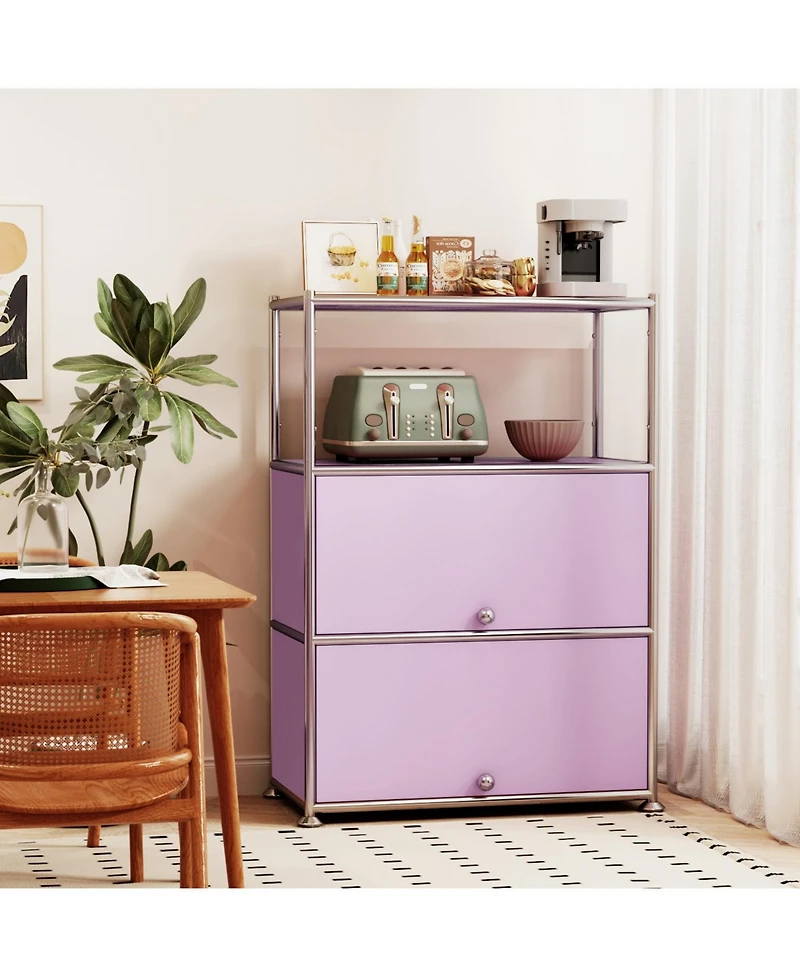 Mega Casa 3-Tier Storage Cabinet Metal Shelving Unit – Multi-Functional Kitchen Organizer, White