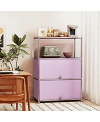 Mega Casa 3-Tier Storage Cabinet Metal Shelving Unit – Multi-Functional Kitchen Organizer, White