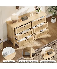 gaomon Fluted Dresser for Bedroom with 6 Drawers, 47.4 Wide Chest of Large Drawers Clothes Storage Cabinet, Wood Dresser, Tv Stand