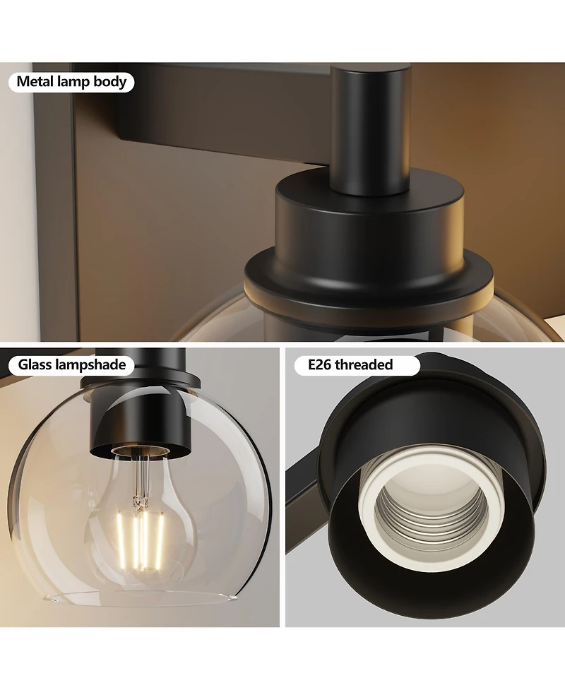 Busdays Bathroom Vanity Light,Modern 3-Light Bathroom Lighting Fixtures Over Mirror with Clear Glass Shade and Metal Base