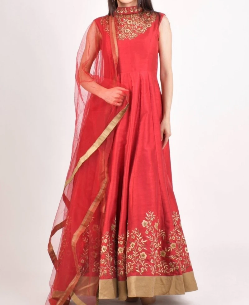 Raas Women's Embroidered Silk High Neck Gown