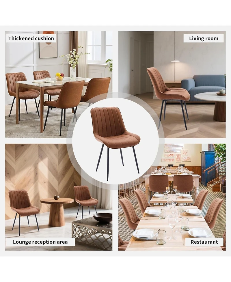 gaomon Set of 2 Modern Faux Leather Upholstered Dining Chairs, Linear Design Side Seating with Sturdy Metal Legs