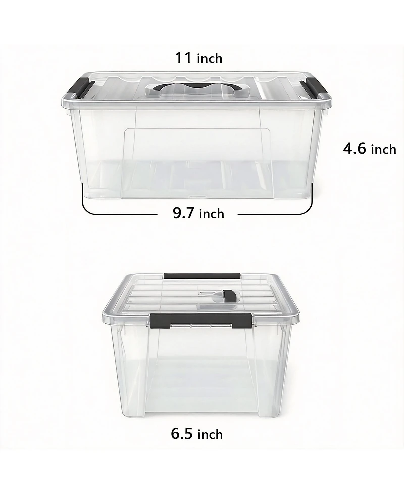 Yigii 5 Quart Black Clear Storage Bins with Latches for Small Spaces