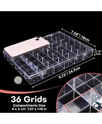 Yigii 2 Pack Clear 36-Grid Organizer for Small Jewelry, Beads, & Supplies