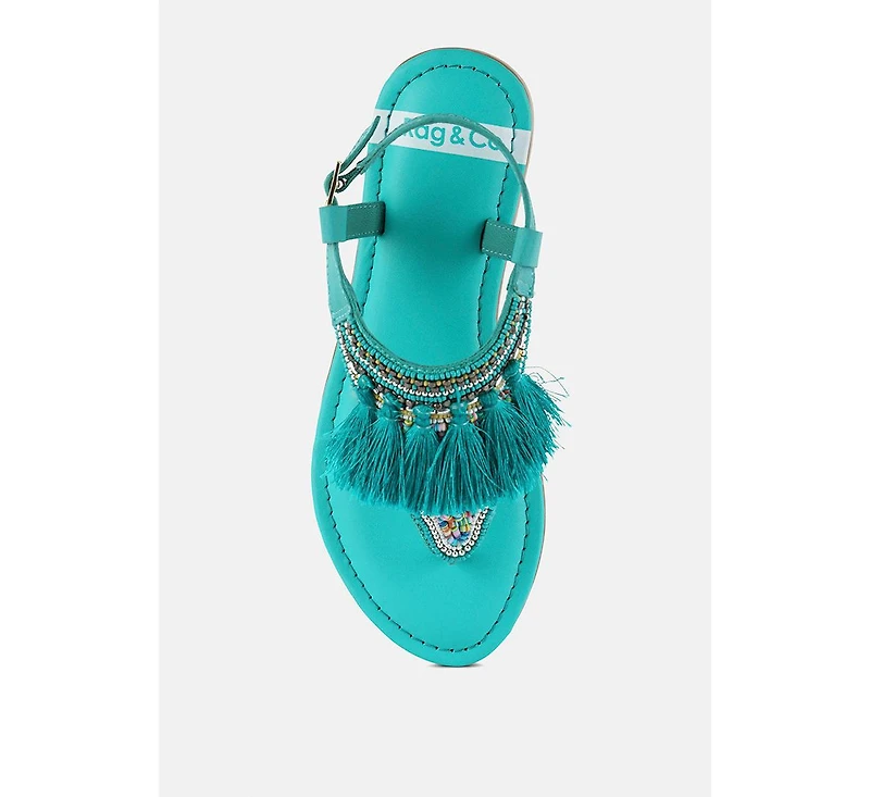 Risha Genuine Leather Tassel Sandals