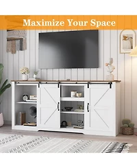 gaomon Farmhouse Tv Stand for Televisions Up to 80 in, Sliding Barn Doors and Storage Cabinets for Living Room