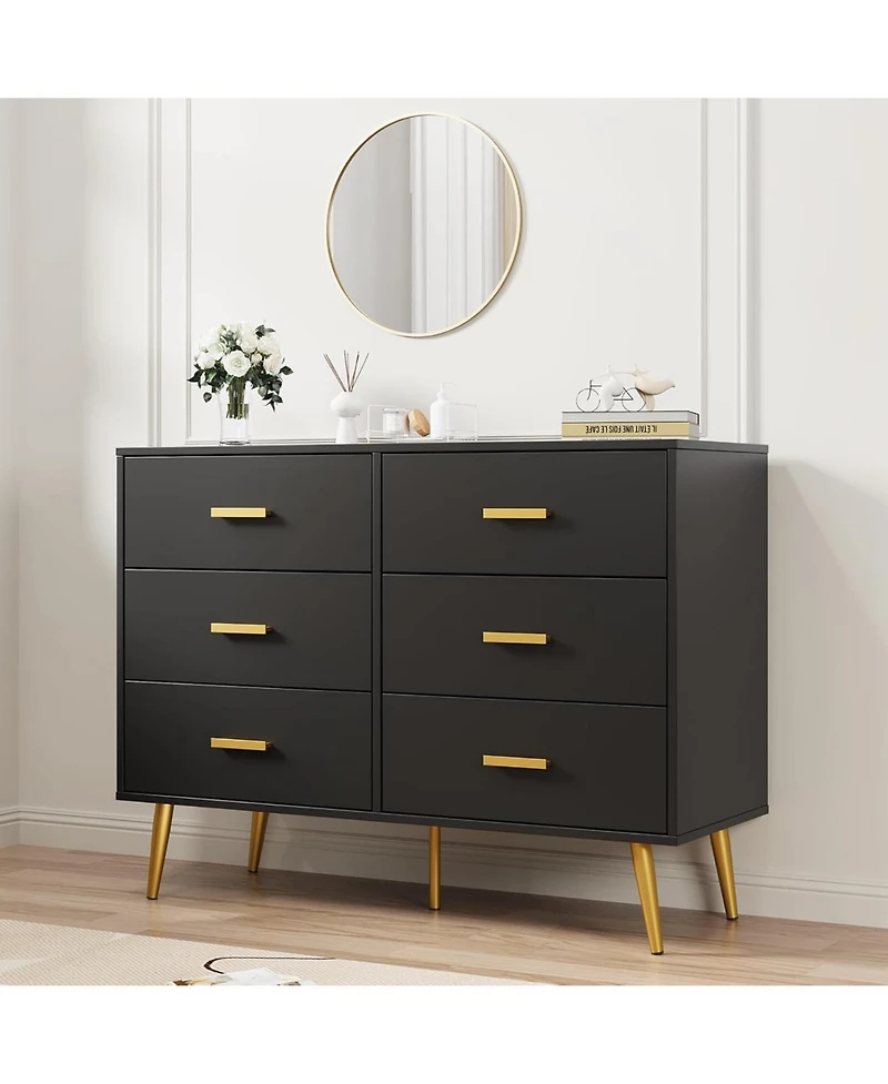 gaomon Console Table with 6-Drawer,Tall Dresser for Bedroom, Storage Organizer Units Closet Living Room Hallway