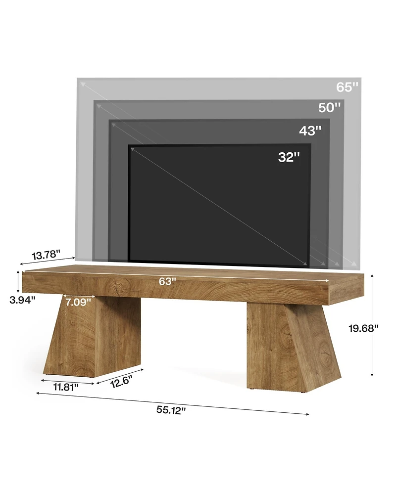 Tribesigns 63" Tv Stand for 55/60/65/75-Inch TVs, Farmhouse Entertainment Center with Double Geometric Pedestal, Media Console Television Stands