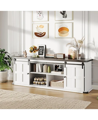 gaomon 70" Farmhouse Tv Stand for 80/75/70 Inch TVs, Entertainment Center Storage Cabinets w/Power Outlets