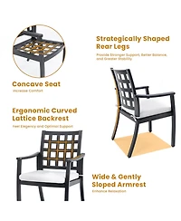 Flynama 2-Piece Modern Classic Cast Aluminum Outdoor Patio Dining Chairs Textured Ember Black Lattice Backrest Sunbrella Cushion Weather Resistant