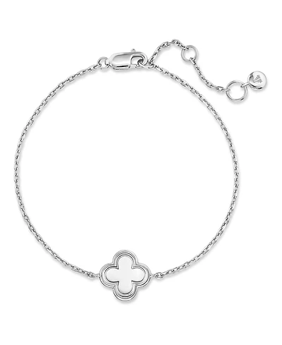 Devata Contour-lined Clover Bracelet in Rhodium Plated Sterling Silver, Adj 6.5/7.0/7.5 inch