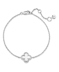 Devata Contour-lined Clover Bracelet in Rhodium Plated Sterling Silver, Adj 6.5/7.0/7.5 inch