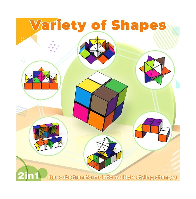 Bruce & Shark 2-in-1 Split Magic Cube, Transformable Fidget Toy, Morphs into Star & More