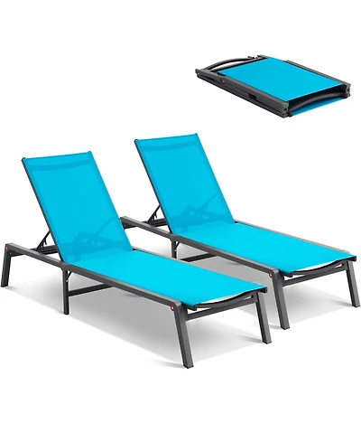Slickblue Chaise Lounge Chair Outdoor Patio Adjustable 5-Position 2 pcs
