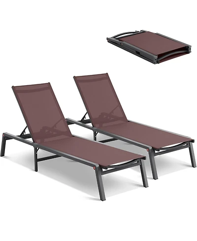 Slickblue Chaise Lounge Chair Outdoor Patio Adjustable 5-Position 2 pcs