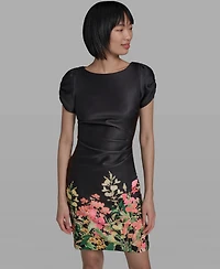 Karl Lagerfeld Paris Women's Short-Sleeve Floral Border Hem Sheath Dress