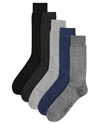 Perry Ellis Portfolio Men's Patterned Flat Knit Sole Logo Crew Socks, 5-Pack