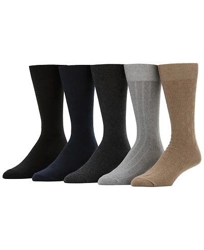 Perry Ellis Portfolio Men's Patterned Flat Knit Sole Logo Crew Socks, 5-Pack