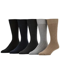 Perry Ellis Portfolio Men's Patterned Flat Knit Sole Logo Crew Socks, 5-Pack