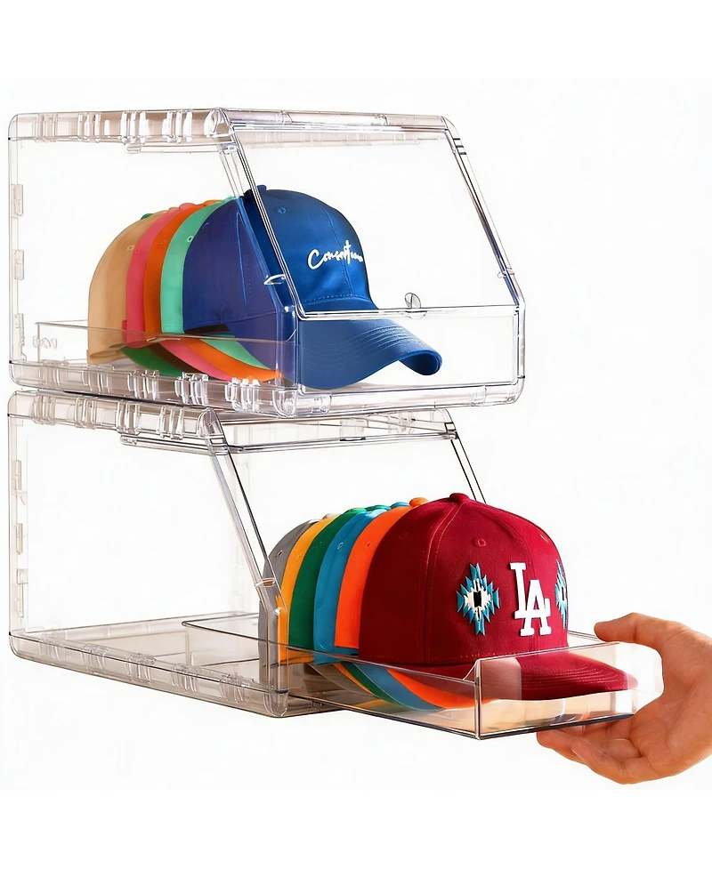 Yigii Stackable Baseball Cap Organizer with Clear View and Slide Drawer