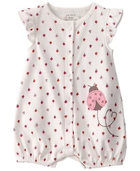Carter's Baby Girls' Ladybug Print Flutter-Sleeve Romper