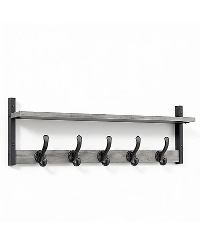 Yigii 29" Wall Shelf with Hooks, Heavy Duty, Rustic Style