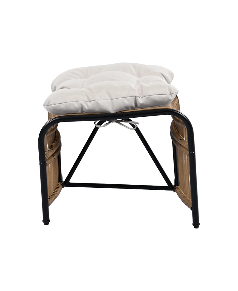 Flynama 3 Piece Black Natural Beige Wicker Outdoor Patio Furniture Set with Lounge Chair Side Table Ottoman and Cushions for Garden Deck Porch