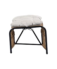 Flynama 3 Piece Black Natural Beige Wicker Outdoor Patio Furniture Set with Lounge Chair Side Table Ottoman and Cushions for Garden Deck Porch