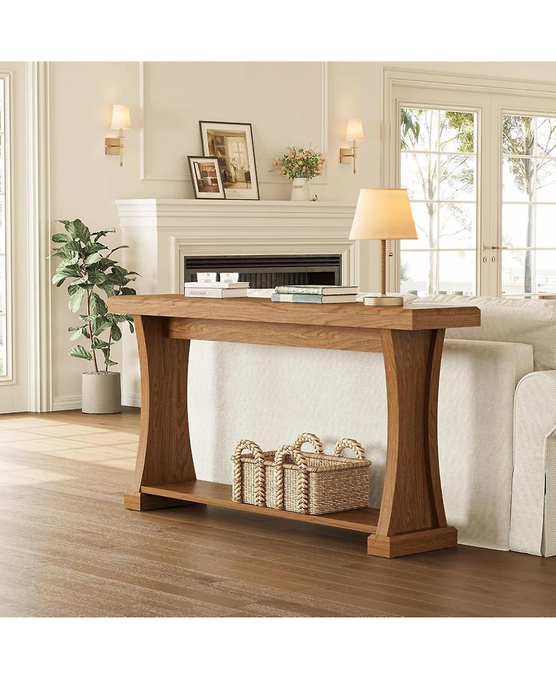 Tribesigns 63” Console Table for Entryway, 2-Tier Entryway Table Behind Sofa Couch with Storage Shelves, Narrow Wooden Entry Tables