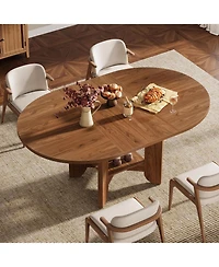 Tribesigns 59-Inch Round Dining Table for 4-6, Modern Oval Kitchen Table with Storage Shelf for Dining Room, Living Room, Walnut