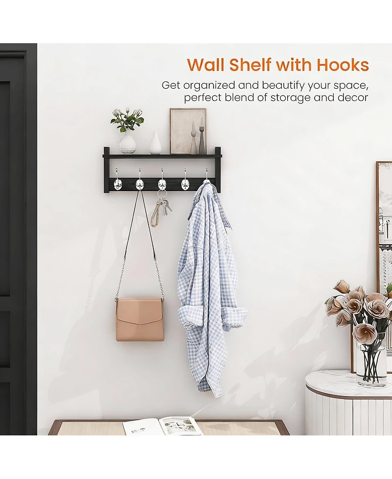 Yigii Stylish Wood Coat Rack with Shelf for Hanging Coats Hats Decor