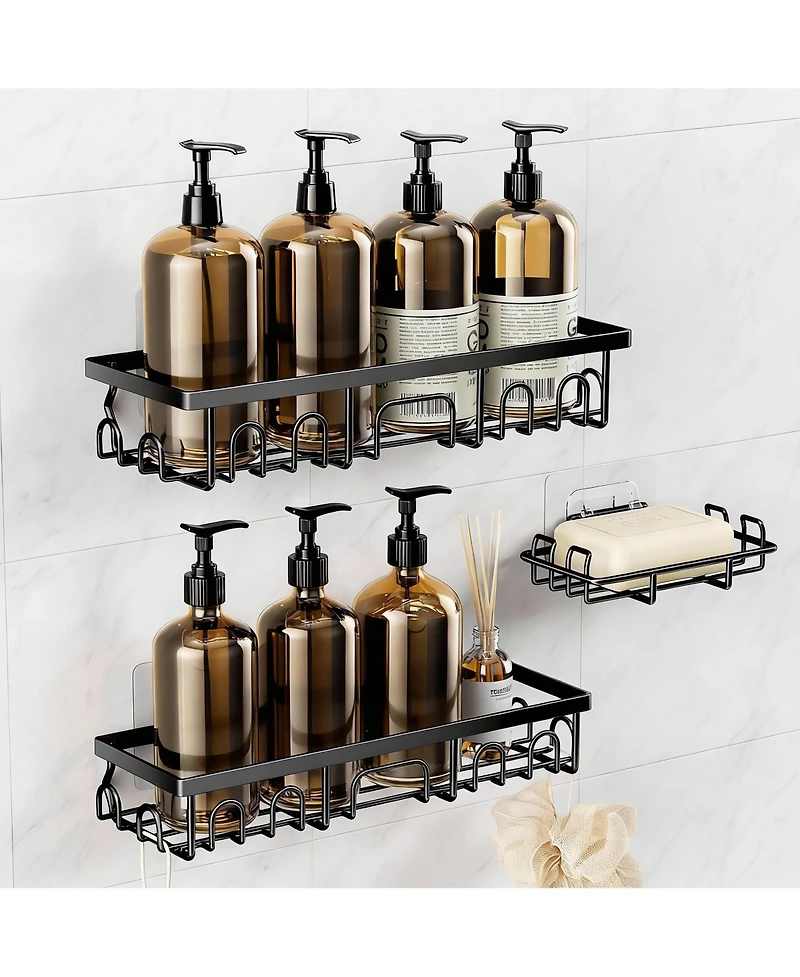 Yigii Stainless Steel Adhesive Shower Caddy, 2-Pack, Rustproof, 8 Hooks, No Drill